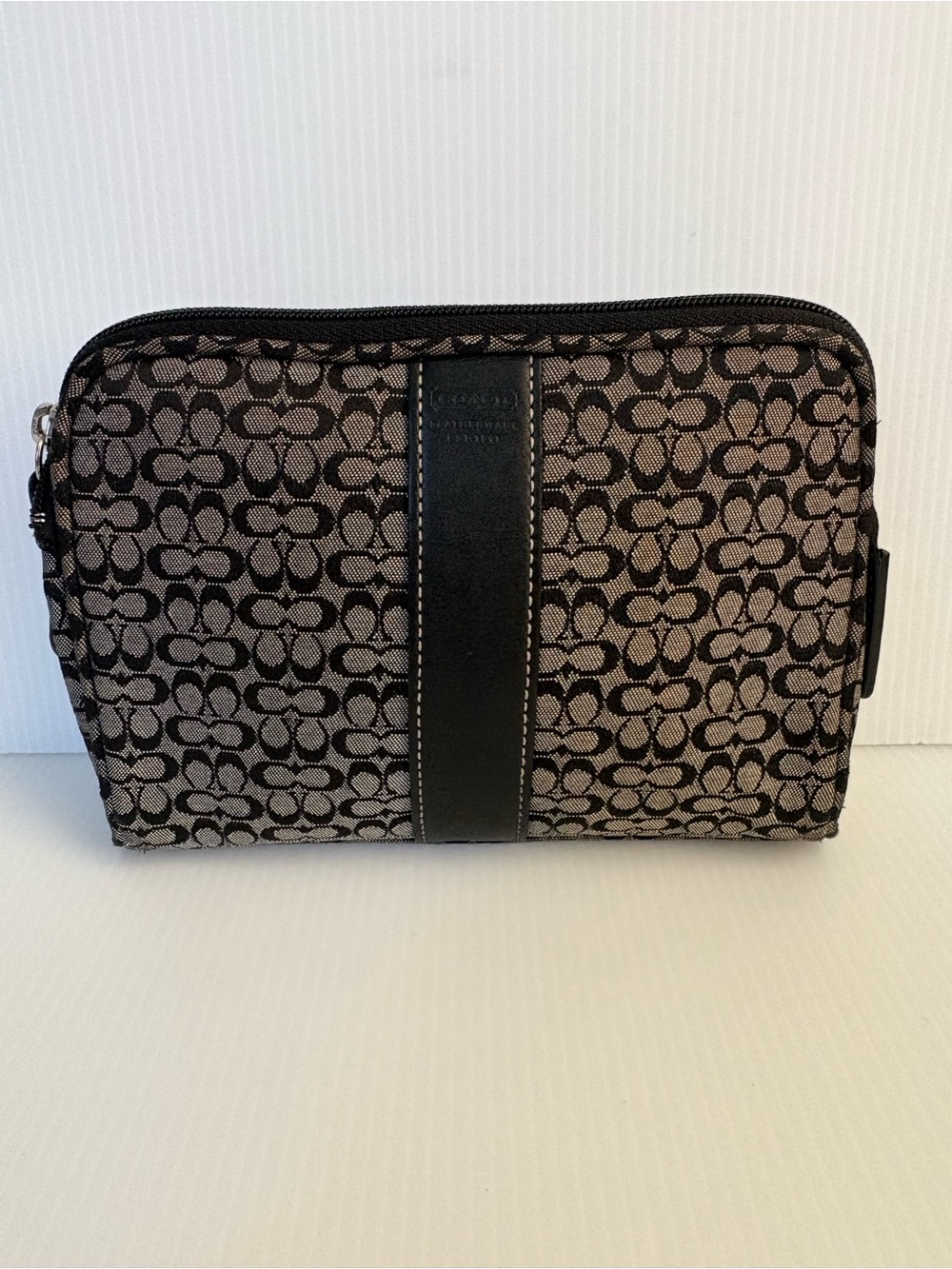 Vintage Coach Y2K Signature Jacquard Cosmetic Case Make Up Pouch Black EUC